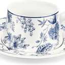 fanquare 8.5oz Blue Floral Coffee Mug, Large Tea Cup for Home Office Party, Ceramic Drinking Cups