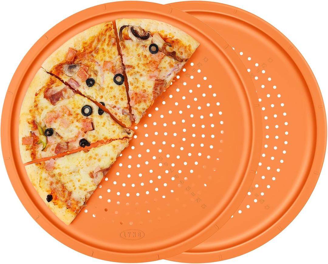 LYNG Pizza Pans 16 Inch 2 Pack Silicone Round Pizza Pan With Holes,Nonstick Pizza Tray, Dishwasher Safe, Suitable For Home Kitchen Dark Baking Orange