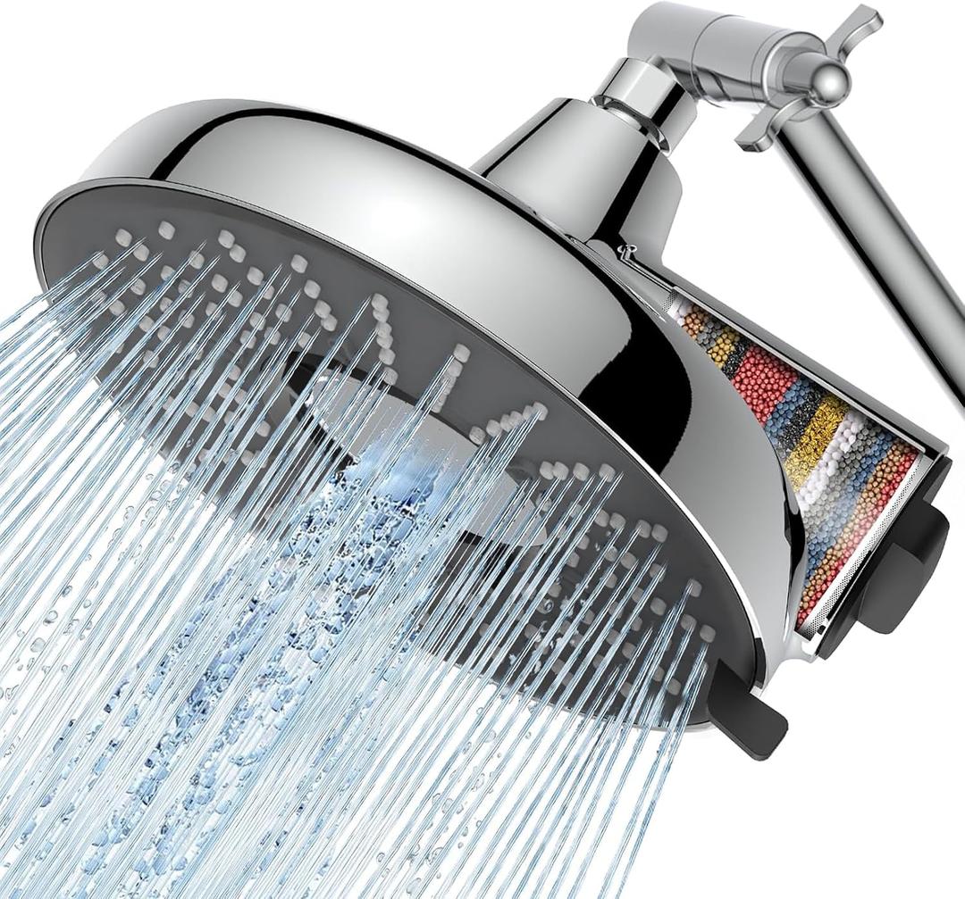 Filtered Shower Head High Pressure: 8-Inch Rain Showerhead with 18-Stage Filter for Hard Water Softener - Reduces Chlorine and Heavy Metals, Extension Rod Included (Polished Chrome