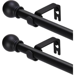 2 Pack Black Curtain Rods for windows 32 to 48 inch, 5/8 inch Splicing Heavy Duty Metal Curtain Rod Set with Brackets