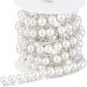 Pearl Rhinestone Trim 1 Yard, Sparkling Pearl Trim Applique for Wedding Dress Belt, DIY Crafts, Clothing Decoration, Pearl Ribbon, Pearl String for Crafting (Style 1)
