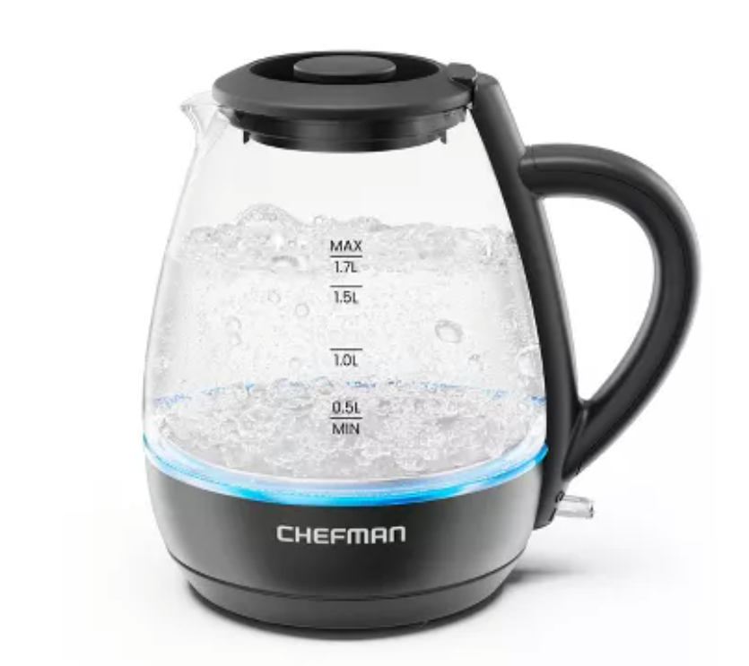 Chefman 1.7-Liter Electric Tea Kettle w/ Borosilicate Glass and Automatic Shutoff - Black