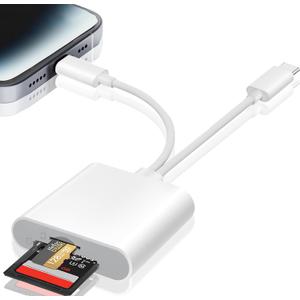 SD Card Reader for iPhone, iPad, USB C & Lightning Dual Connector Digital Camera Adapter to iPhone, High-Speed Trail Camera Memory Card Viewer, Support SD/Micro SD Cards, Plug and Play