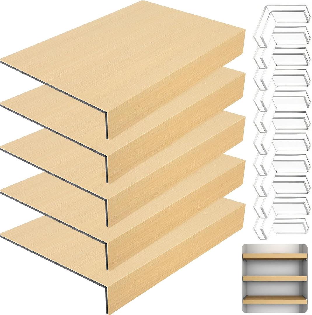 GCCSJ 5 Pcs Foamed PVC Wire Shelf Cover, 22x12 Inch Non-Slip Faux Wood Shelf Liner with Corner Protector for Bathroom Kitchen Organizer, Oak