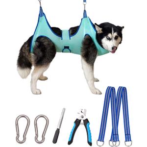 Dog Grooming Hammock Harness, Hanging Harness Holder for Nail Clipping, Nail Trimming Hammock with Wide Strap, Grooming Sling Hanger Restraint Bag for Claw Care (XX-Large 65 LB Max/Turquoise)