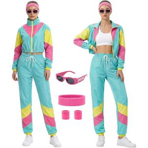 Essestim Women's 80s 90s Outfits Tracksuit Costume 5 Piece Color Block Retro Windbreaker Accessories Track Suits (Light Blue, XX-Large)