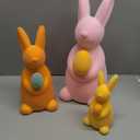 Lanpn 3PCS Flocked Bunny Easter Decorations with Eggs, Rabbit Figurines for Easter Centerpieces, Spring Tabletop & Shelf Decor, Seasonal Gift(Pink, Orange, Yellow)