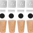 Set of 4 Nature Wood Furniture Leg, 3 Inch Round Sofa Feet Replacement Legs, Chair Bed Closet Cabinet Furniture Feet with Metal Mounting Plates,Screws, Floor Protector Pads for Table Couch