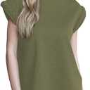 Women's Braided Detail Muscle Tee Cap Sleeve Tank Top Crew Neck T Shirts Loose Fit Basic Summer Casual Tee Tops Army Green XXL