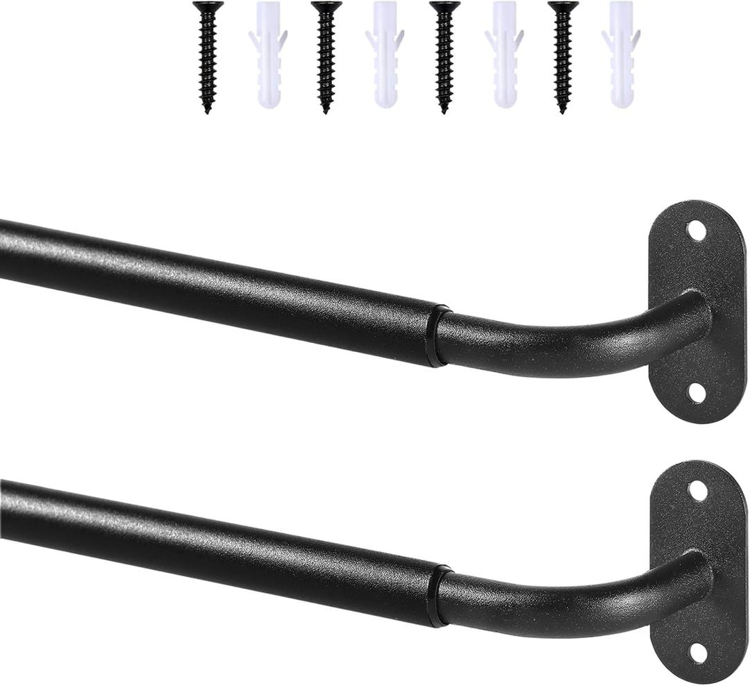 French Door Curtain Rod Adjustable 18"-32", Wrap Around Cafe Curtain Rod 1/2" Diameter, Screwed Sash Rods for Door Window, Black, 2 Pack