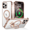 Desert Titanium for iPhone 16 Pro Case With 360° Spin Magnetic Stand,[Compatible With Magsafe] [Military Protection][Built-in Ring Holder]Camera Control Phone Case for 16 Pro,Rose Gold/Clear