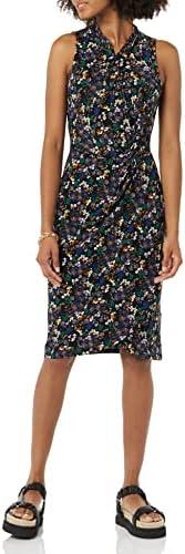 Amazon Essentials Women's Sleeveless Crossover Twist Neck Faux Wrap Dress, L