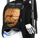 MATEIN Baseball Backpack, Softball Bat Bag with Shoes Compartment for Youth, Boys and Adult, Lightweight Baseball Bag with Fence Hook Hold TBall Bat, Batting Mitten, Helmet, Caps, Teeball Gear (47L, Black)