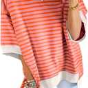 SHEWIN Womens Tops Casual Short Sleeve Sweatshirt Crewneck Striped Shirt Pullover T Shirts Loose Blouses (Small)