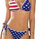 beautyin Women's Bikini Swimsuit Triangle String Halter Two Piece Bathing Suits (X-Large, Flag)