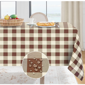 Gingham Checkered Rectangle Tablecloth - Waterproof Buffalo Plaid Table Cloth Stain Resistant Washable Table Cover for Picnic/Camping/Outdoor - Coffee and White, 60 x 84 Inch