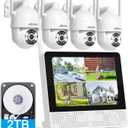 ANRAN Wireless Security Camera System, 10.5" 4K Monitor with 4x5MP PTZ WiFi-6 Camera, Auto-Tracking, 2-Way Audio, Human/Vehicle/Pet/Parcel Detection, 8CH NVR with 2TB HDD, No Monthly Fee