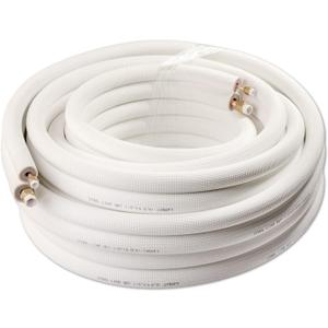 ICOOL 50 Ft. Mini Split Line Set, 1/4" & 3/8" O.D. Twin Copper Pipes, 3/8" Thickened PE Insulated Coil Copper Line with Nuts for Air Conditioner HVAC Refrigeration and Heating, without Fittings