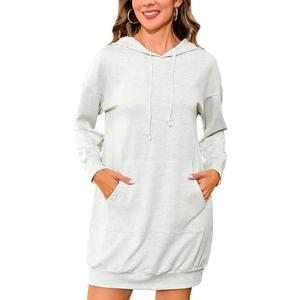 Quenteen Women Hoodies Dress Hooded Sweatshirts Dress Casual Long Sleeve Tunic Dress Oversized Sweatshirts with Pocket Size L