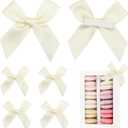 Pre-Tied Self Adhesive Ivory Satin Ribbon Bows for Crafts 3" Small Cream Bow Decor for Coquette Birthday Party Decorations, Wedding, Gift Wrapping, Balloon, Baby Shower (50 Pack)
