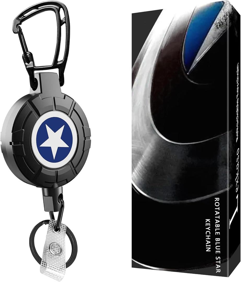 1 Pack Cut Proof Steel Cable Retractable Badge Reel Keychain, Anti-Theft Heavy Duty Carabiner ID Badge Holder, Tactical ID Holder with 27.56 Steel Cord for Office Hospital Gym Travel