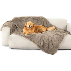Bedsure Waterproof Dog Blankets for Large Dogs - Calming Cat Blanket for Bed Couch Protector Washable, Long Faux Fur Pet Throw Blanket for Puppy, Reversible Furniture Protection, 60"x80", Brown