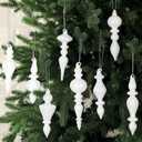 Mifoci 8 Pcs 6 Inch Mercury Glass Finial Christmas Ornaments Hanging Christmas Finials Glass Ornaments Assorted Mercury Decor for Vintage Holiday Xmas Tree Decoration(White)