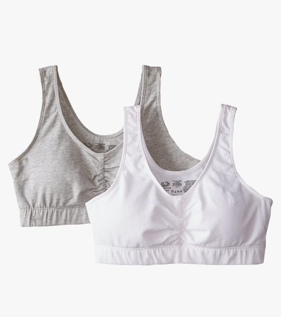 Fruit of the Loom Women's 2-Pack Shirred Front Sport Bra – Removable Pads for Customizable Support 36