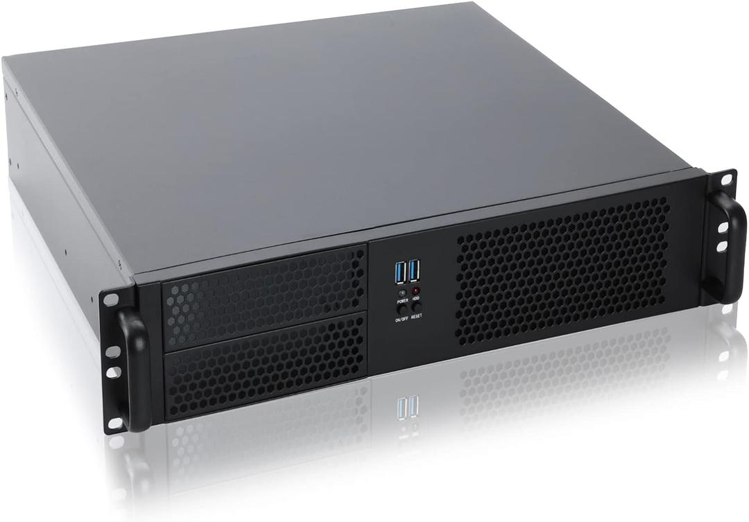 RackChoice 2U Micro ATX Compact Rackmount 2 x 5.25 Chassis Support ATX PC PS2 PSU with Side 80mm Fan