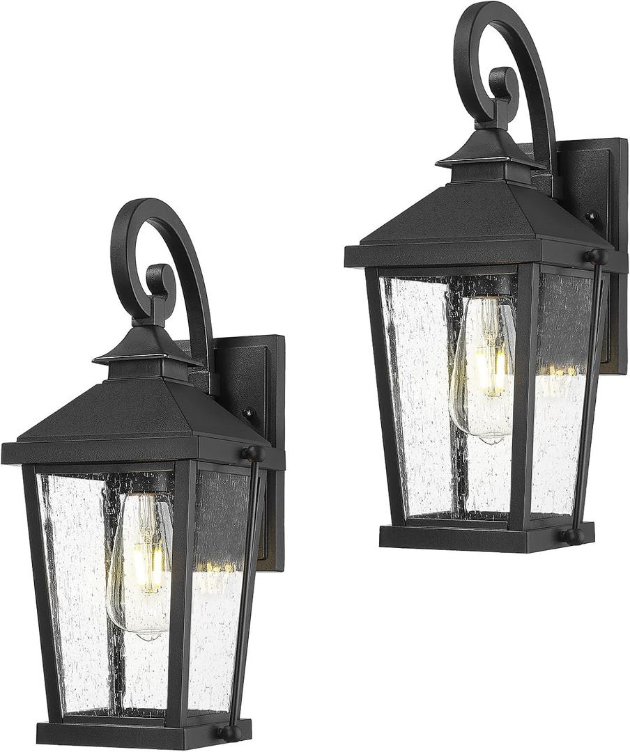 zeyu 2 Pack Outdoor Wall Lights, 16 Inch Exterior Lighting Fixtures for Front Door, Die-Cast Aluminum in Black Finish, Waterproof Seeded Glass, ZW105B-2PK BK