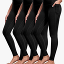 NORMOV 4 Packs Yoga Leggings with Pockets for Women, Soft High Waisted Tummy Control Workout Pants, Size L