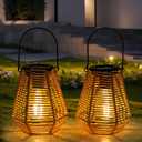 Solar Lanterns Outdoor Waterproof,Solar Lights for Outside Hanging Lights Outdoor Rattan Lantern Decoration for Garden, 2 Pack