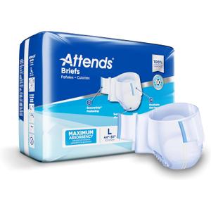 Attends Adult Incontinence Disposable Briefs, Large, 44"-58" Waist with Tab Closures, Maximum Absorbency Core and Breathable Materials, 72ct Case