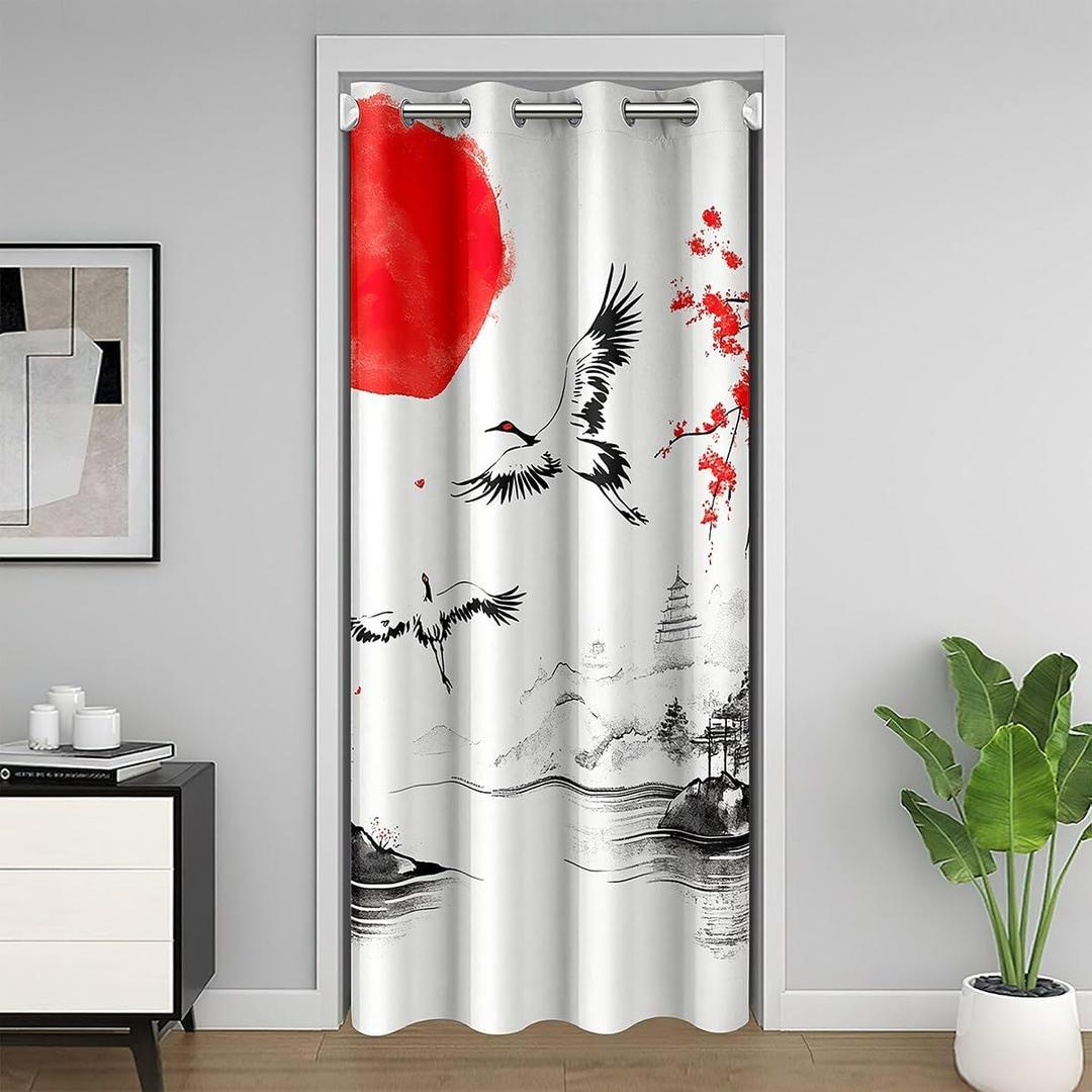 Japanese Style Door Curtain for Doorway Privacy 42"x80" Japanese Ukiyoe Decorative Door Curtain for Doorway Privacy Home Decor Sakura Flower Traditional Retro Theme Red White Window Treatments (Multi 15)