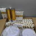 Nervure 700PCS Gold Plastic Plates - Gold Plastic Dinnerware Sets for 100 Guests - 200 Disposable Plates, 300 Silverware, 100 Cups, 100 Napkins for Wedding & Party