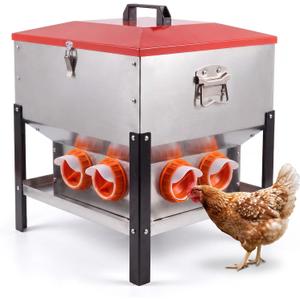 75LB Automatic Chicken Feeder, Large Metal Poultry Feeder with 8 Ports