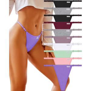FINETOO 10 Pack Adjustable G String Thongs for Women Sexy Underwear Low Rise Womens Thong Cotton Panties for Ladies S-XL