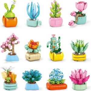 Partylamb 24 Packs Succulents Building Blocks Easter Gifts for Kids School Boys Girls, Artificial Botanical Toy EasterBasket Stuffers Exchange Gifts Classroom Prizes Birthday Party Favor Ages 6+