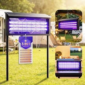 4500V Solar Bug Zapper Outdoor, Mosquito Zapper with Extension Cord, Waterproof Electric Fly Zapper Indoor/Outdoor for Patio, Yard, Home, Garden, Camping