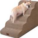 EHEYCIGA Curved Dog Stairs Ramp for High Beds, 5-Step Extra Wide Dog Steps for Small Dogs and Cats, Pet Stairs for High Bed Climbing, Non-Slip Balanced Pet Step Indoor, Camel