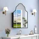 20"x32" Irregular Medicine Cabinet with Mirror, Recessed or Surface Mount Black Arched Medicine Cabinet for Bathroom, Artistic Decorative Mirror with Storage, Full Metal, Easy Installation