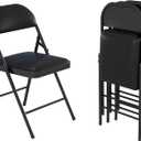 Folding Chairs with Padded Seats,Portable Foldable Chairs Seat with Steel Frame for Home and Office, Wedding Party Events, Black, Set of 4