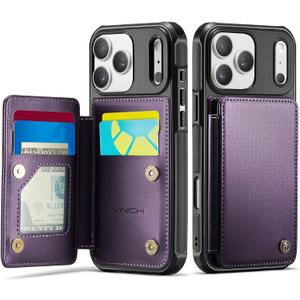 Vinich for iPhone 17 Pro Wallet Case with Card Holder, RFID Blocking Credit Slots Kickstand Shockproof Phone Cover Fit for iPhone 17 Pro 6.3" Purple