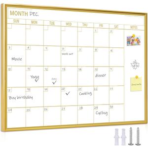Gold Dry Erase Calendar Whiteboard for wall-18 x24,Portable Aluminum Frame,Magnetic Calendar White Board,Wall Planner Dry Erase Board for Office, Kitchen, School, Home-GG-4560