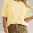 Saodimallsu Womens Cable Knit Sweater Tops Short Sleeve Crew Neck Loose Casual Summer Pullover Sweaters (Yellow, S)