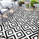Outdoor Rug Mat for Patio, 9x12ft Waterproof Reversible Plastic Straw Rugs, Camping Carpet Area Mats for RV, Porch, Deck, Backyard, Balcony, Camper, Trailer, Black & White (9 x 12 Feet, F.diamond/Blackwhite)