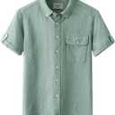 fohemr Mens Striped Casual Button Down Shirt Summer Pinstripe Short Sleeve (XL)