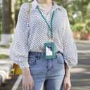 Lanyard with Wallet - Zip ID Case with Lanyard - Lanyard with id Holder - Card Holder Keychain with Zippers -Premium Quilted Microfiber - Jade