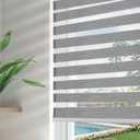 Joydeco Cordless Zebra Blinds for Windows, Dual Layer Free-Stop Zebra Shades Privacy Light Control for Day and Night, Light Filtering Sheer Blinds for Indoor Windows, Kitchen (Grey, 45" W x 75" H)