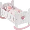 ROBOTIME Wooden Play Doll Cradle Rocking Baby Doll Crib, Reversible Doll Bedding for Toddler Girl,Fits Dolls Up to 20 Inches (White)